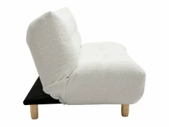 Miliboo Sofá cama nórdico 3 plazas de borreguillo y madera clara YUMI Blanco Discount