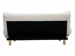 Miliboo Sofá cama nórdico 3 plazas de borreguillo y madera clara YUMI Blanco Discount