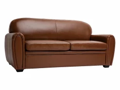 Miliboo Sofá Vintage|Sofá cama 3 plazas de piel marrón CLUB
