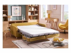 Miliboo Sofá cama 3 plazas nórdico comino con colchón de 10 cm PAPEL Amarillo