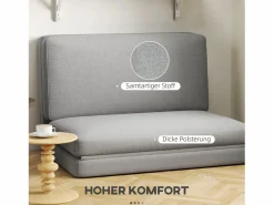 Sofá cama plegable 3 en 1 con tejido de terciopelo, hasta 240 kg, (120x275x10 cm) Gris claro Clearance