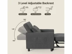 Sillón Cama|Sofá Cama Plegable Bealife - Sillón Individual Convertible en Chaise Longue con Almohadilla Ajustable, Almacenamiento Integrado y Ruedas