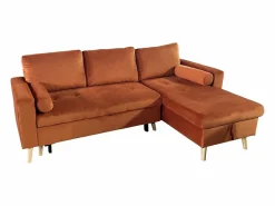 Sofá cama rinconera de 3 plazas terracota en terciopelo JAMES^Happy Garden Best