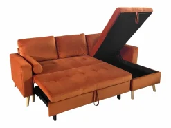 Sofá cama rinconera de 3 plazas terracota en terciopelo JAMES^Happy Garden Best