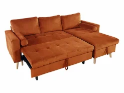 Sofá cama rinconera de 3 plazas terracota en terciopelo JAMES^Happy Garden Best