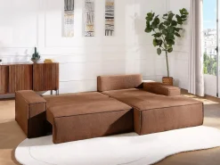 Vente-unique Sofá cama rinconera derecha en tela texturizada AMELIA Terracota New