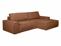 Vente-unique Sofá cama rinconera derecha en tela texturizada AMELIA Terracota New
