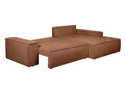 Vente-unique Sofá cama rinconera derecha en tela texturizada AMELIA Terracota New