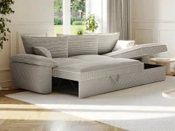 Vente-unique Sofá cama rinconera derecha de pana cerma de estilo charme francés vintage GUILLERMO Gris claro Clearance