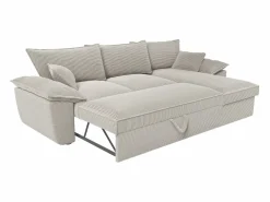 Vente-unique Sofá cama rinconera derecha de pana cerma de estilo charme francés vintage GUILLERMO Gris claro Clearance