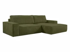Vente-unique Sofá De Terciopelo|Sofá - 4 Plazas|Sofá cama rinconera derecha de pana - Verde - AMELIA