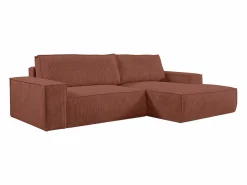 Vente-unique Sofá Vintage|Sofá cama rinconera derecha de terciopelo con cordoncillo AMELIA
