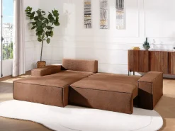 Vente-unique Sofá cama rinconera izquierda en tela texturizada AMELIA Terracota Discount