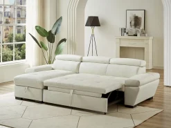 LINEA SOFA Sofá cama rinconera ángulo izquierdo bimateria piel JONOVA - Blanco