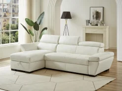 LINEA SOFA Sofá cama rinconera ángulo izquierdo bimateria piel JONOVA - Blanco