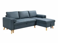 Vente-unique Todos Los Sofás|Sofá Escandinavo|Sofá cama rinconera reversible de tela verde azulado con arcón KORI