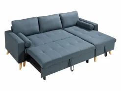 Vente-unique Todos Los Sofás|Sofá Escandinavo|Sofá cama rinconera reversible de tela verde azulado con arcón KORI
