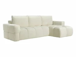 Sofá cama rinconera reversible de tela de felpa crema ISSORO^Vente-unique Online