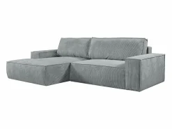 Vente-unique Sofá cama rinconera terciopelo canalé AMELIA - PASCAL MORABITO-Ángulo izquierdo Gris claro Discount