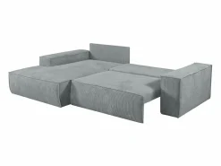 Vente-unique Sofá cama rinconera terciopelo canalé AMELIA - PASCAL MORABITO-Ángulo izquierdo Gris claro Discount