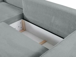 Vente-unique Sofá cama rinconera terciopelo canalé AMELIA - PASCAL MORABITO-Ángulo izquierdo Gris claro Discount
