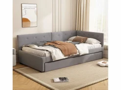 ModernLuxe Sofá cama tapizado en terciopelo 90x200cm + cama nido 90x190cm - Gris Discount