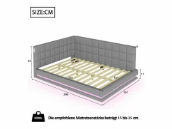 ModernLuxe Cama Diván|Sofá cama tapizado 160x200 cm - con banda luminosa LED - con toma USB - tejido de terciopelo -