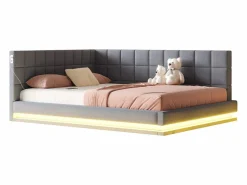 ModernLuxe Cama Diván|Sofá cama tapizado 160x200 cm - con banda luminosa LED - con toma USB - tejido de terciopelo -