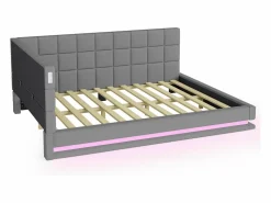 ModernLuxe Cama Diván|Sofá cama tapizado 160x200 cm - con banda luminosa LED - con toma USB - tejido de terciopelo -