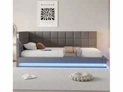 ModernLuxe Sofá cama tapizado 90x200 cm - con banda luminosa LED - con toma USB - tejido de terciopelo - Gris