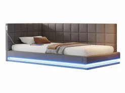 ModernLuxe Sofá cama tapizado 90x200 cm - con banda luminosa LED - con toma USB - tejido de terciopelo - Gris