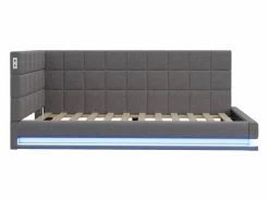ModernLuxe Sofá cama tapizado 90x200 cm - con banda luminosa LED - con toma USB - tejido de terciopelo - Gris