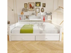 Sofá cama 90x200 - con 2 cajones - con estantes - con somier de láminas - ​ (colchón no incluido)^ModernLuxe New