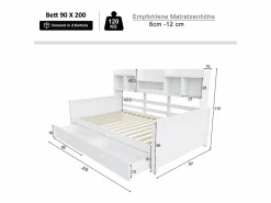 Sofá cama 90x200 - con 2 cajones - con estantes - con somier de láminas - ​ (colchón no incluido)^ModernLuxe New