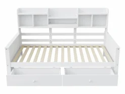 Sofá cama 90x200 - con 2 cajones - con estantes - con somier de láminas - ​ (colchón no incluido)^ModernLuxe New