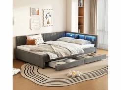 Sofá cama 140x200 cm - con 2 cajones - con puertos USB + Type C - con luz LED - (colchón no incluido)^ModernLuxe Best
