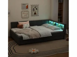 Sofá cama 140x200 cm - con 2 cajones - con puertos USB + Type C - con luz LED - (colchón no incluido)^ModernLuxe Best