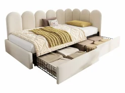 Sofá cama 90x190 cm - con 2 cajones - tejido de terciopelo - con somier de láminas - ​ (sin colchón)^ModernLuxe Outlet