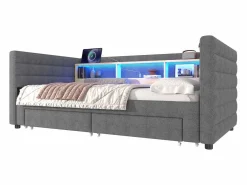 Sofá cama 90x190 cm - con cama nido - con puertos USB + Type-C - con 2 cajones - banda luminosa LED - (colchón no incluido)^ModernLuxe Hot