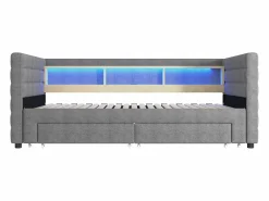 Sofá cama 90x190 cm - con cama nido - con puertos USB + Type-C - con 2 cajones - banda luminosa LED - (colchón no incluido)^ModernLuxe Hot