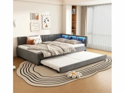 ModernLuxe Sofá cama 140x200 cm - con cama nido - con puertos USB + Type C - con iluminación LED - (colchón no incluido) Gris Best
