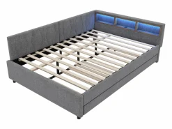 ModernLuxe Sofá cama 140x200 cm - con cama nido - con puertos USB + Type C - con iluminación LED - (colchón no incluido) Gris Best