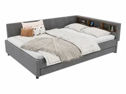 ModernLuxe Sofá cama 140x200 cm - con cama nido - con puertos USB + Type C - con iluminación LED - (colchón no incluido) Gris Best