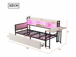 ModernLuxe Cama Diván|Sofá cama 90x200 cm - con iluminación LED - con 2 cajones - toma de corriente - escritorio plegable - (colchón no incluido)