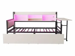 ModernLuxe Cama Diván|Sofá cama 90x200 cm - con iluminación LED - con 2 cajones - toma de corriente - escritorio plegable - (colchón no incluido)