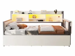 ModernLuxe Cama Diván|Sofá cama 90x200 cm - con iluminación LED - con 2 cajones - toma de corriente - escritorio plegable - (colchón no incluido)