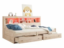 ModernLuxe Sofá cama 90x200 cm - con toma USB y 2 cajones - somier de láminas - Natural Color natural claro Outlet