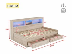ModernLuxe Sofá cama 90x200 cm - con toma USB y 2 cajones - somier de láminas - Natural Color natural claro Outlet