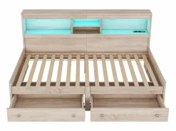 ModernLuxe Sofá cama 90x200 cm - con toma USB y 2 cajones - somier de láminas - Natural Color natural claro Outlet