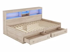 ModernLuxe Sofá cama 90x200 cm - con toma USB y 2 cajones - somier de láminas - Natural Color natural claro Outlet